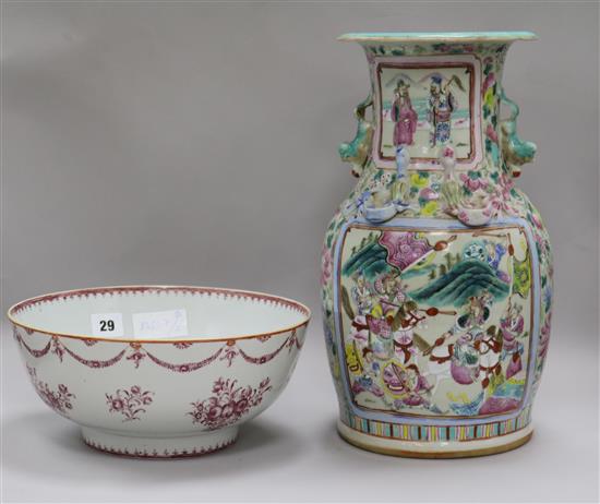 A Chinese famille rose vase and a bowl vase height 35cm bowl diameter 26cm